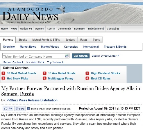 My Partner Forever Partnered with Russian Brides Agency Alla in Samara, Russia