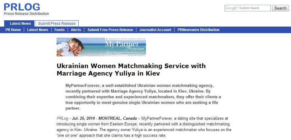 Ukrainian Women Matchmaking Service with Marriage Agency Yuliya in Kiev